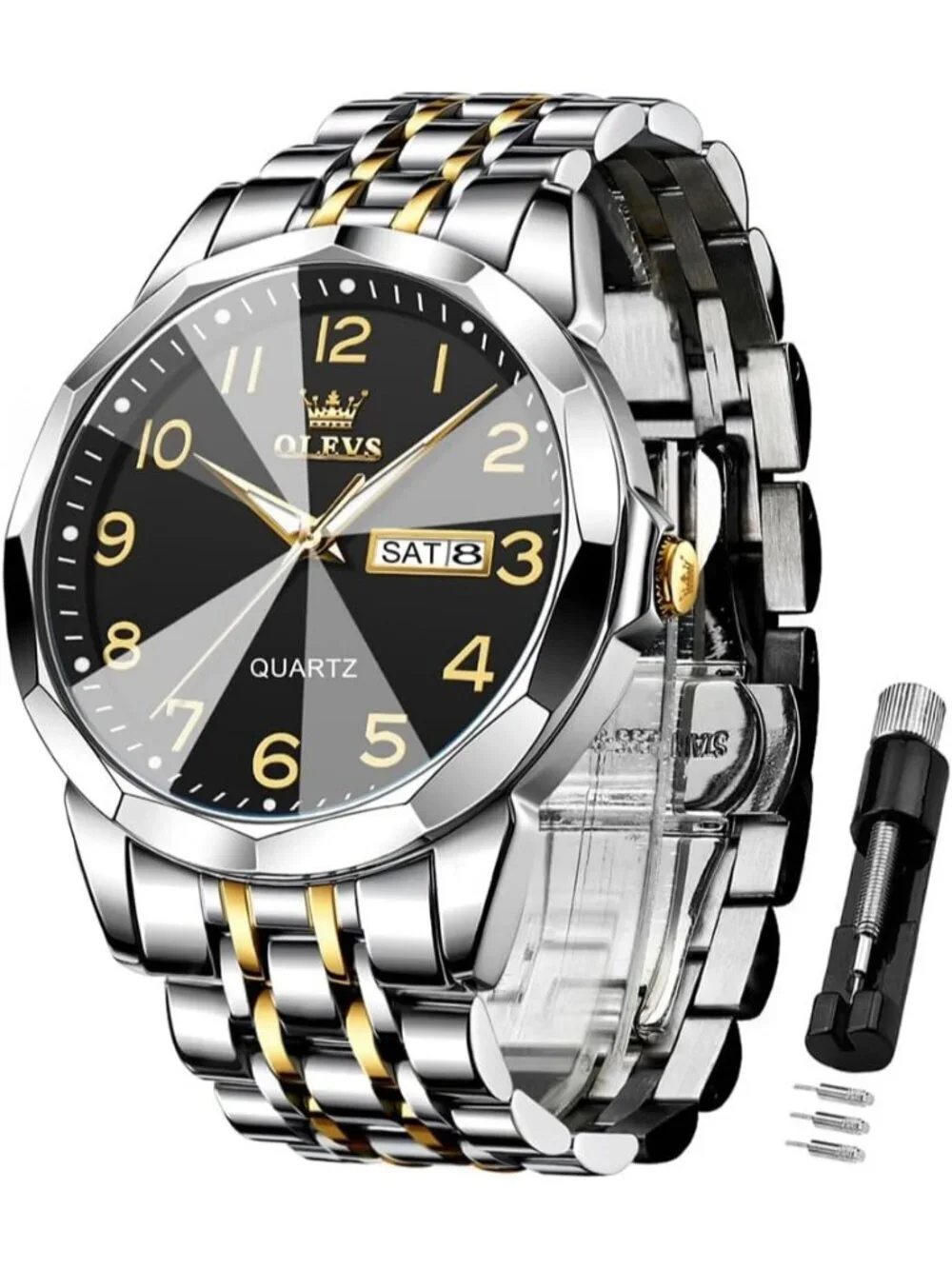 Men's Silver Black Analog Simple Business Stainless Waterproof Luminous Watch